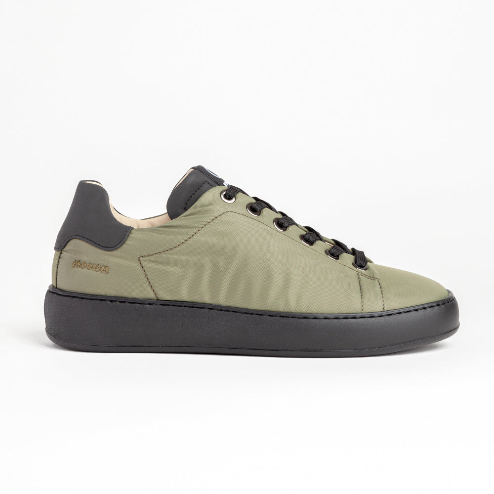 BAST 2610 LOW SNEAKER IN MILITARY GREEN AND BLACK REFLECTIVE NYLON 