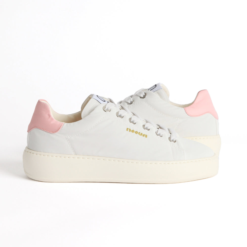 BAST 2772 LOW SNEAKER IN WHITE ICONIC REFLECTIVE FABRIC AND PINK SUEDE